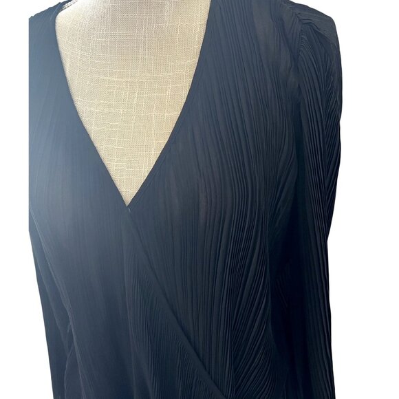 Totême Black Pleated Top V-Neck Long Sleeve XS - Picture 2 of 10